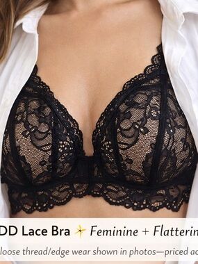 Aimerfeel Black Lace Bra 34DD Sheer Mesh Underwire Padded Feminine